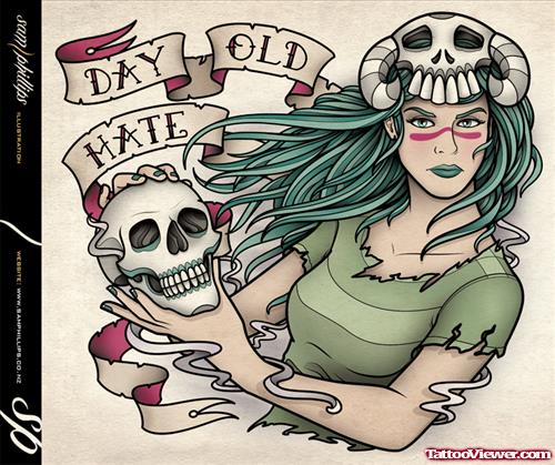 Day Old Hate Banner And Gypsy Tattoo Design