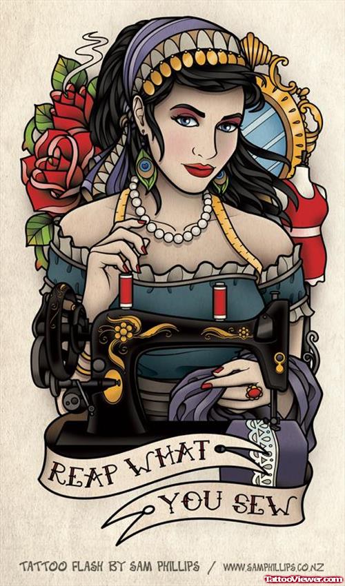 Colored Gypsy Tattoo Design For Women