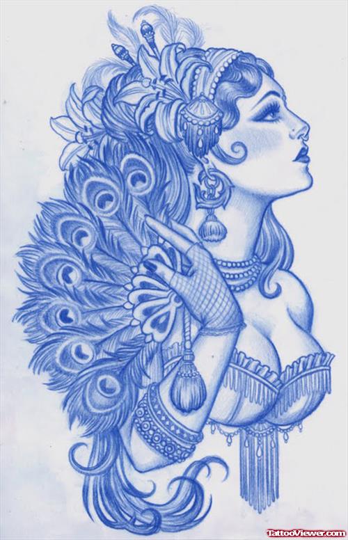Blue Ink Gypsy Tattoo Design