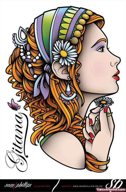 Beautiful Colored Gypsy Tattoo Design