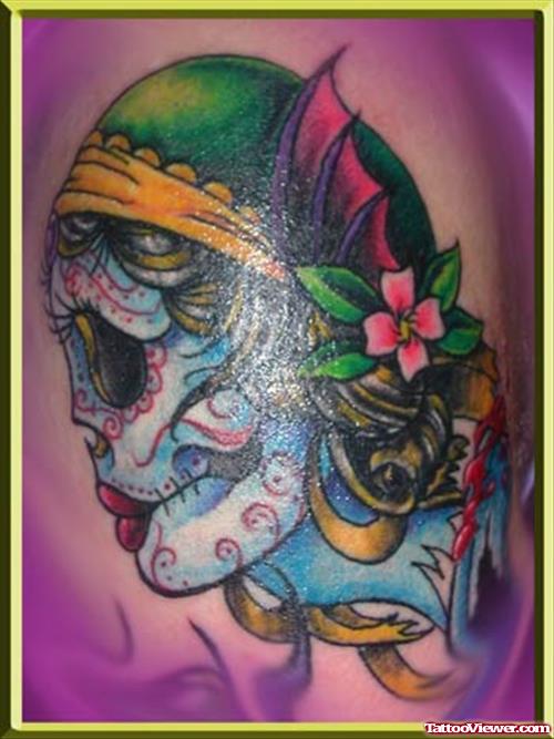 Blue Gypsy Skull Tattoo