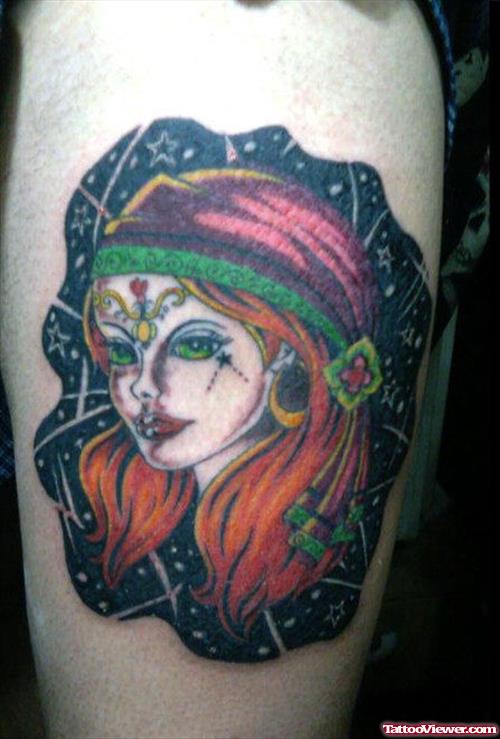 Amazing Gypsy Girl Head Tattoo