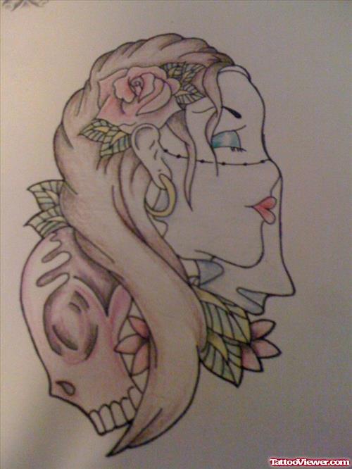 Skull and Gypsy Head Tattoo Design