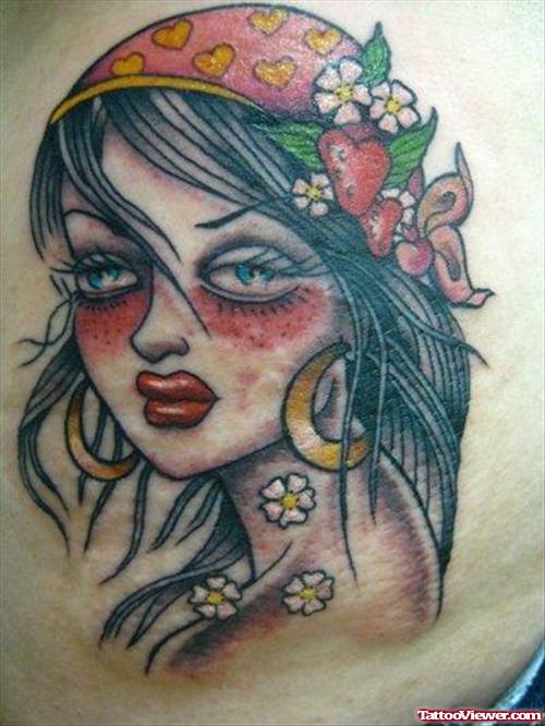 Vine Flowers and Gypsy Head Tattoo