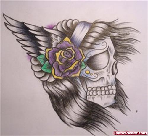 Purple Rose And Winged Gypsy Tattoo