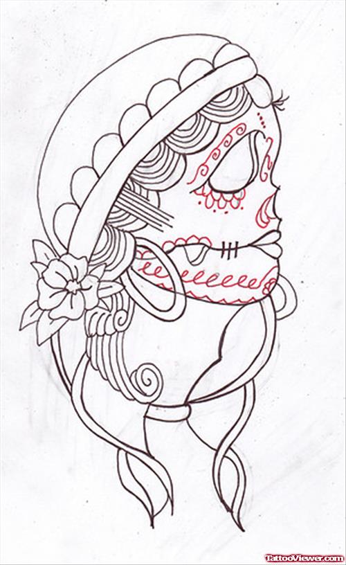 Outline Gypsy Head Tattoo Design
