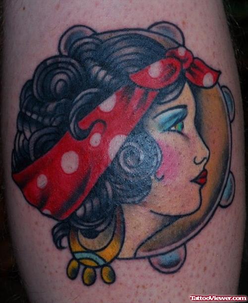 Nice Colored Gypsy Head Tattoo