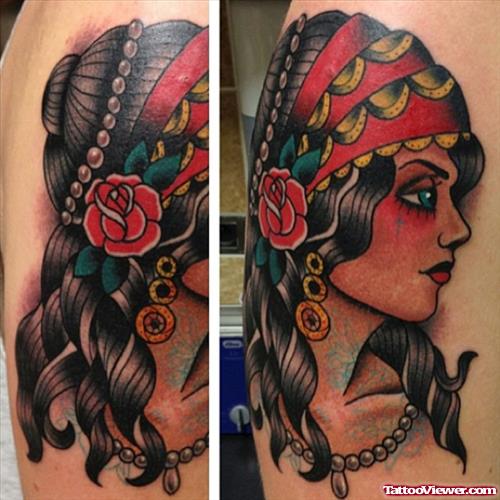 Black And Red Ink Gypsy Tattoo