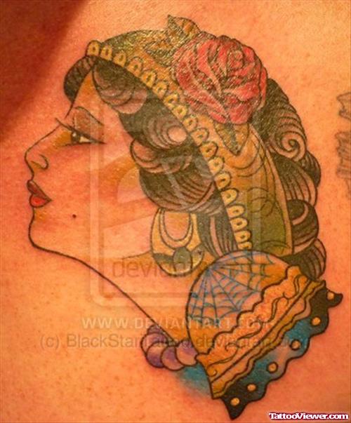 Best Colored Gypsy Head Tattoo