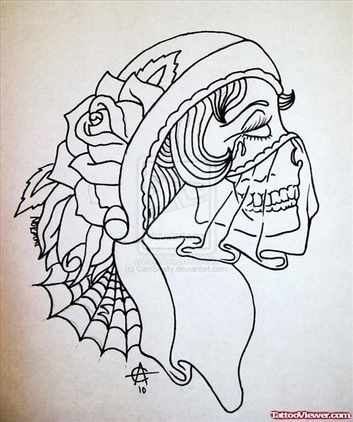 Gypsy Woman Skull Tattoo Design