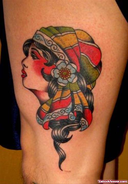 Colored Gypsy Head Tattoo