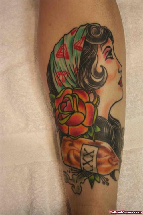 Color Ink Gypsy Tattoo On Sleeve
