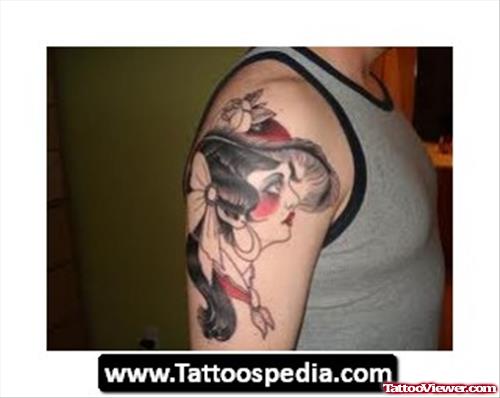 Beautiful Grey Ink Gypsy Tattoo On Right Half Sleeve