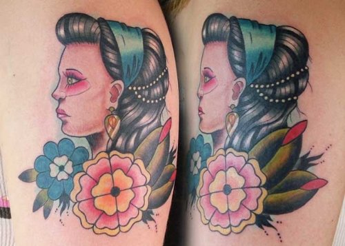 Color Flower And Gypsy Tattoo