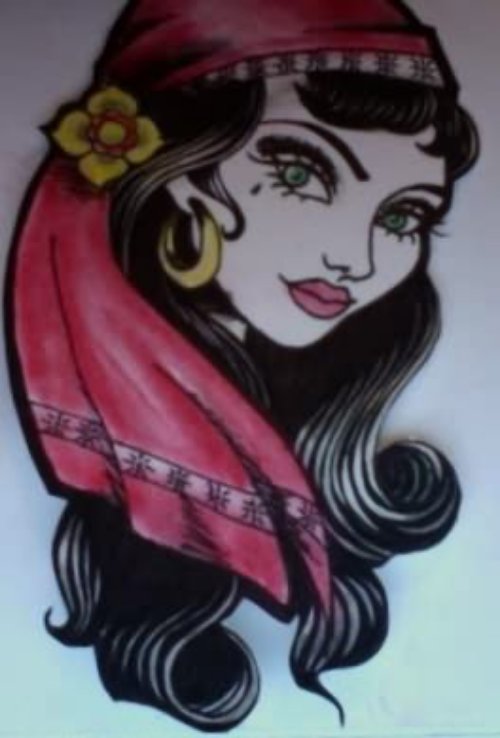 Amazing Color Gypsy Tattoo Design