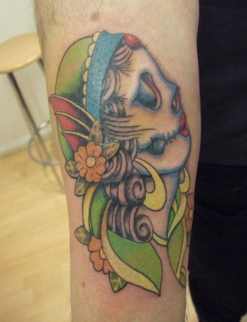 Color Ink Gypsy Tattoo On Right Arm