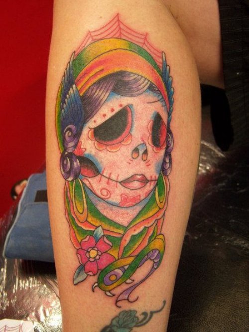 Color Ink Gypsy Tattoo On Leg