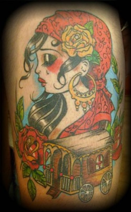 Yellow And Red Rose Gypsy Tattoo
