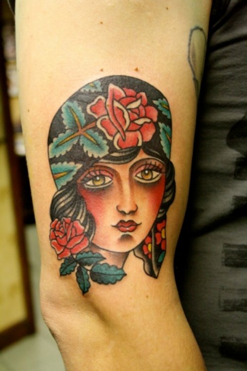Gypsy Tattoo On Right Sleeve