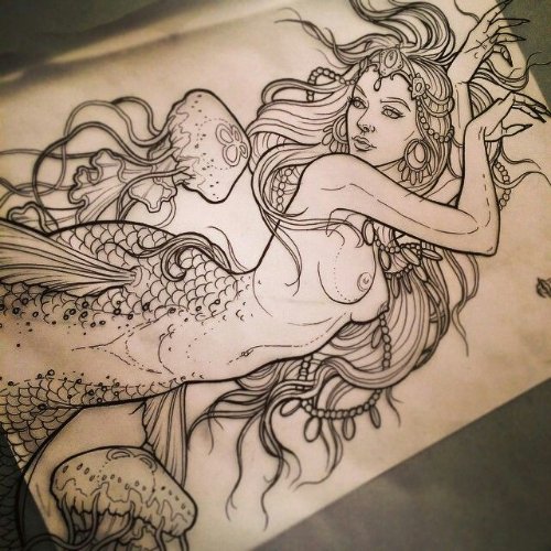 Cool Mermaid Gypsy Tattoo Design