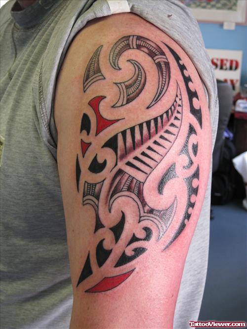 Color Polynesian Tribal Half Sleeve Tattoo