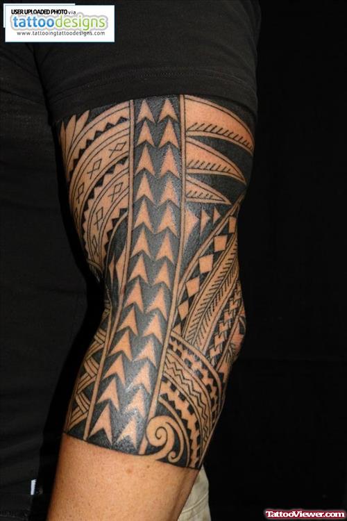 Black Ink Polynesian Half Sleeve Tattoo Design