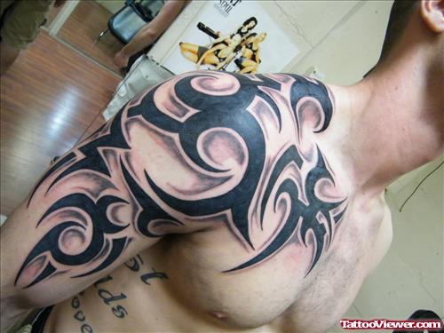 Beautiful Black Ink Tribal Half Sleeve Tattoo For Men