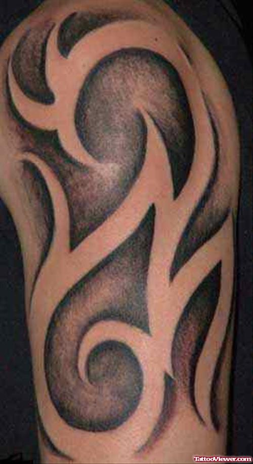 Grey Ink Half Sleeve Tribal Tattoo