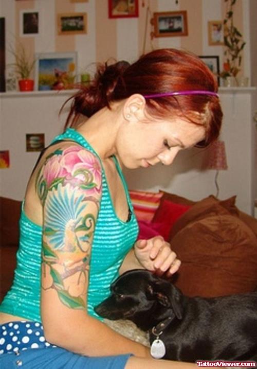Color Flowers Half Sleeve Tattoo