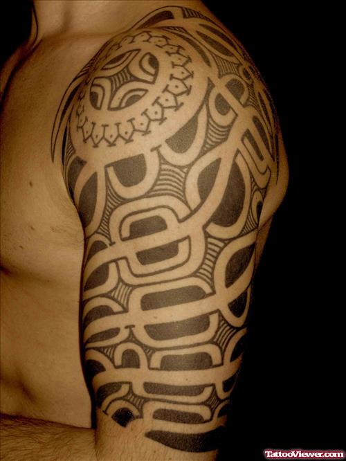 Awesome Black Ink Half Sleeve Tattoo For Men