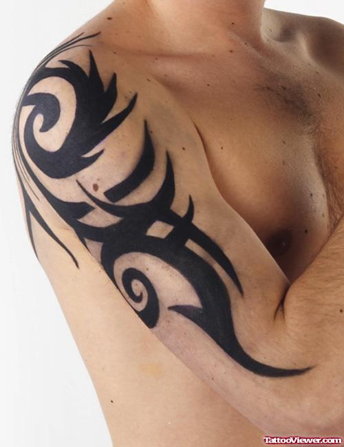 Wonderful Black Tribal Half Sleeve Tattoo For Men