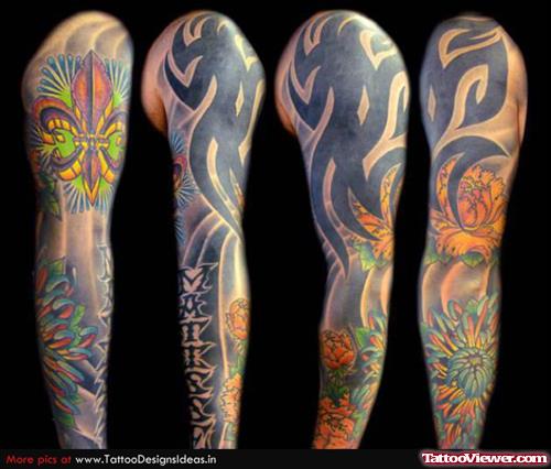 Color Tribal Half Sleeve Tattoos Designs