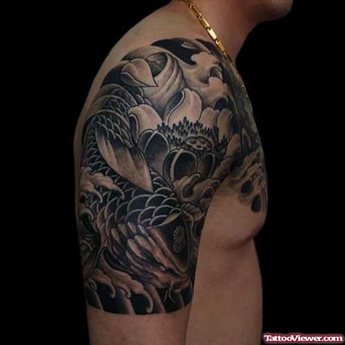 Grey Ink Japanese Half Sleeve Tattoo For Men