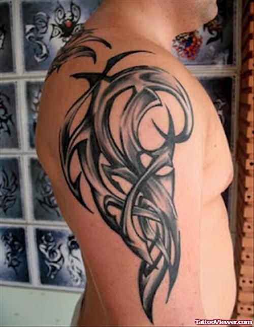 Awful Grey Ink Tribal Half Sleeve Tattoo For Men