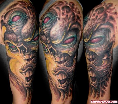 3D Colored Scary Half Sleeve Tattoo