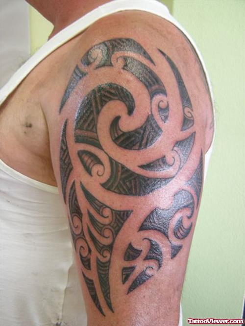 Maori Black Tribal Left Half Sleeve Tattoo