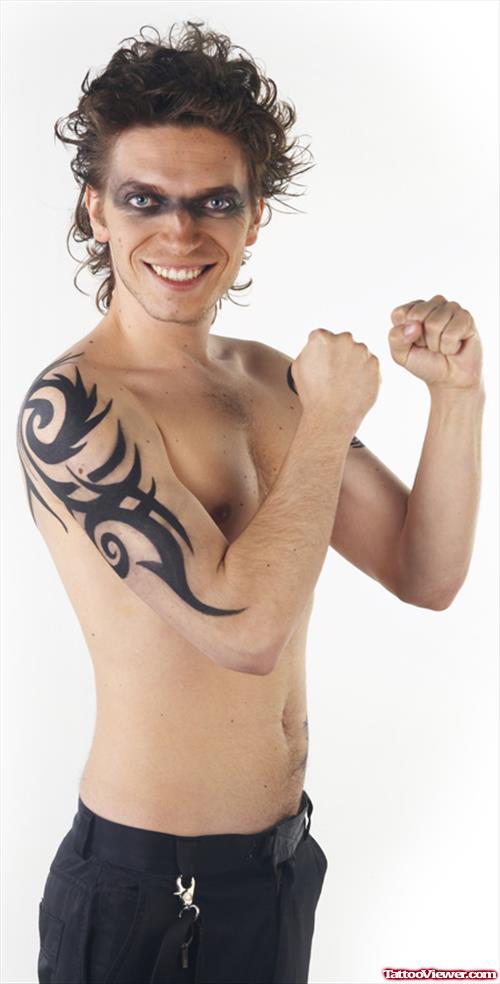 Guy Tribal Right Half Sleeve Tattoo