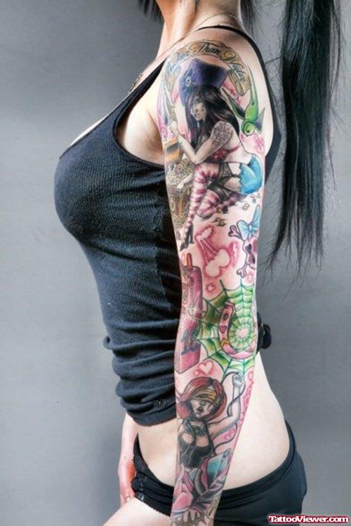 Gothic Girl Left Half Sleeve Tattoo | Tattoo Viewer.com