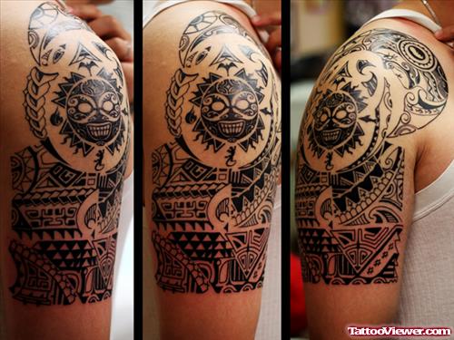 Black Ink Maori Half Sleeve Tattoo
