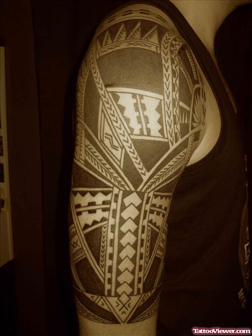 Awesome Polynesian Half Sleeve Tattoo For Men