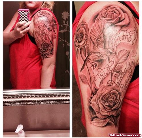Amazing Grey Rose Flowers Half Sleeve Tattoo