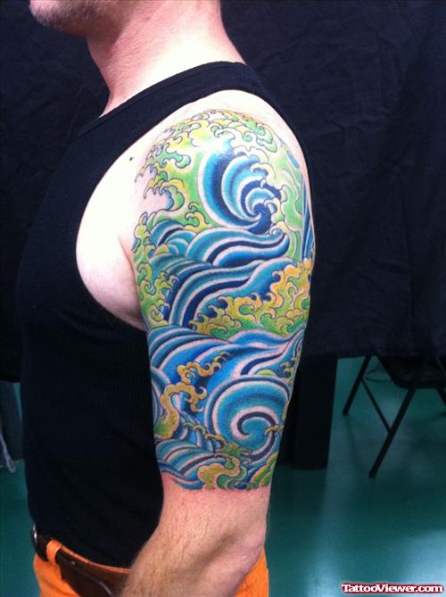 Water Waves Half Sleeve Tattoo For Men