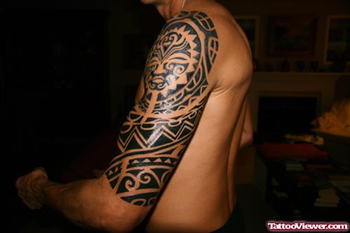 Maori Left Half Sleeve Tattoo