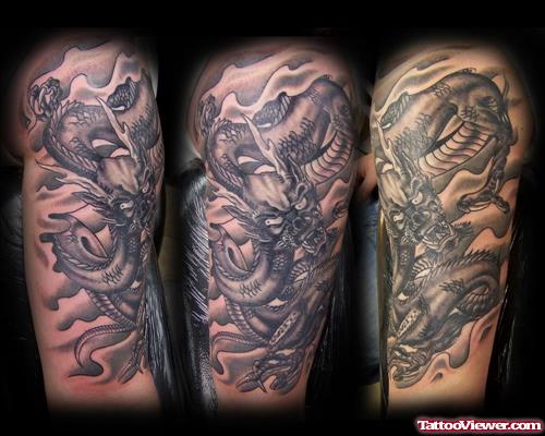 Grey Ink Dragon Tattoo Design