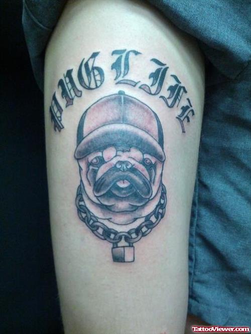 Grey Ink Dog Head Half Sleeve Tattoo