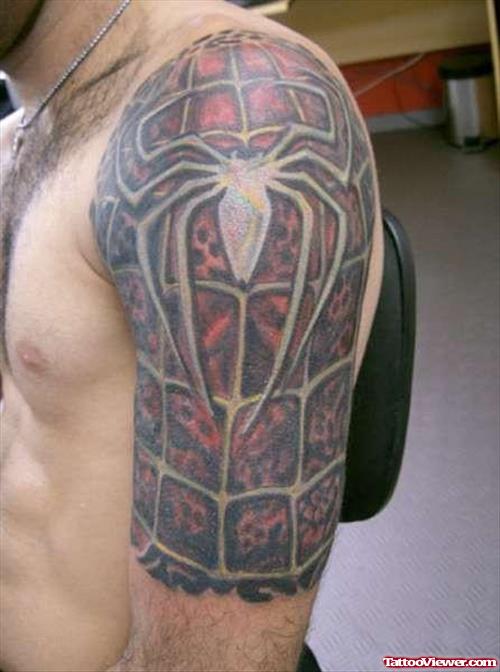 Color Ink Large Spider Half Sleeve Tattoo