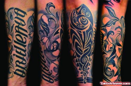 Tribal And Flowers Half Sleeve Tattoos Designs