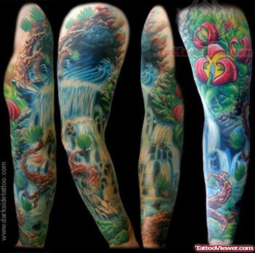 Colored Ink Wildlife Half Sleeve Tattoo