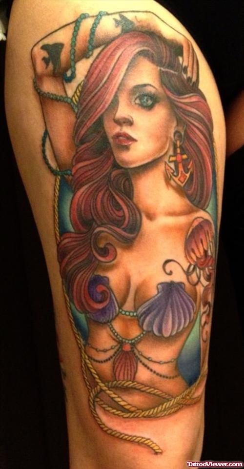 Colored Ink Girl Half Sleeve Tattoo