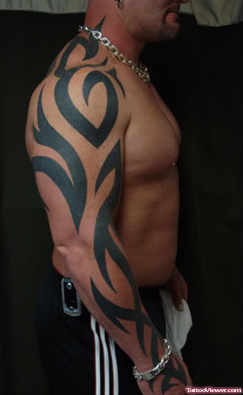 Man Right Half Sleeve Tribal Tattoo